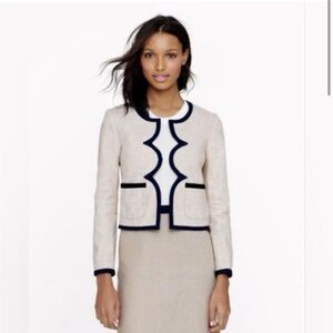 J. Crew Linen Skirt Suit with Scalloped Trim